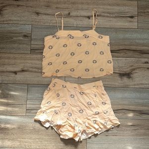 Aleena Peach Multi Print High Rise Shorts Set